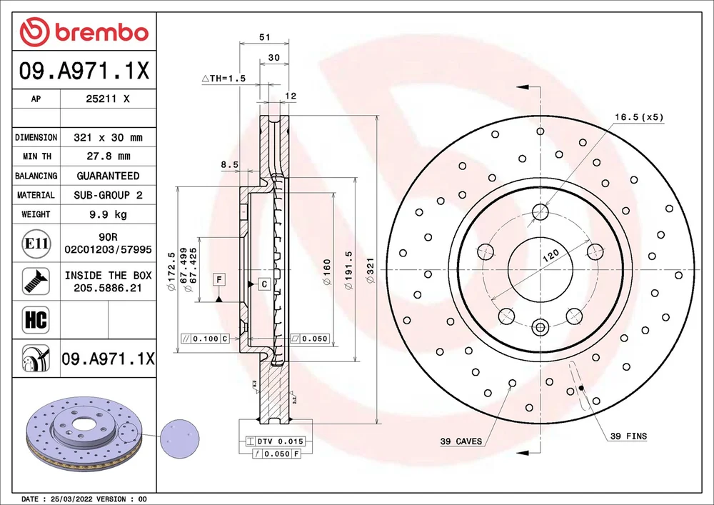 Brzdový kotouč BREMBO 09.A971.1X
