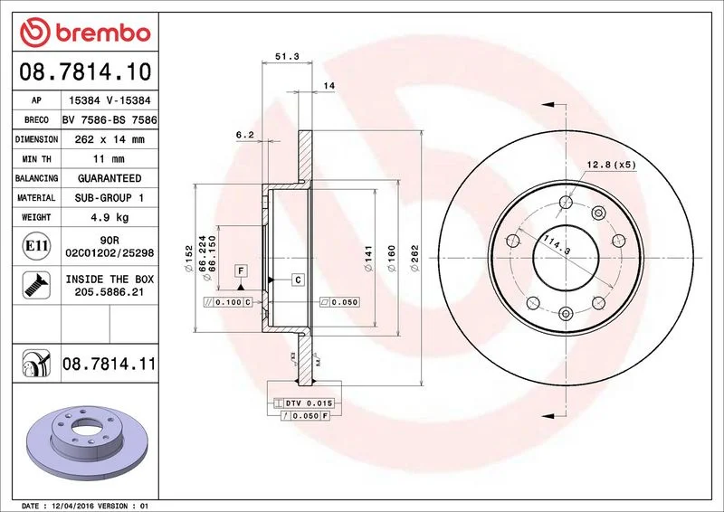 Brzdový kotouč BREMBO 08.7814.10