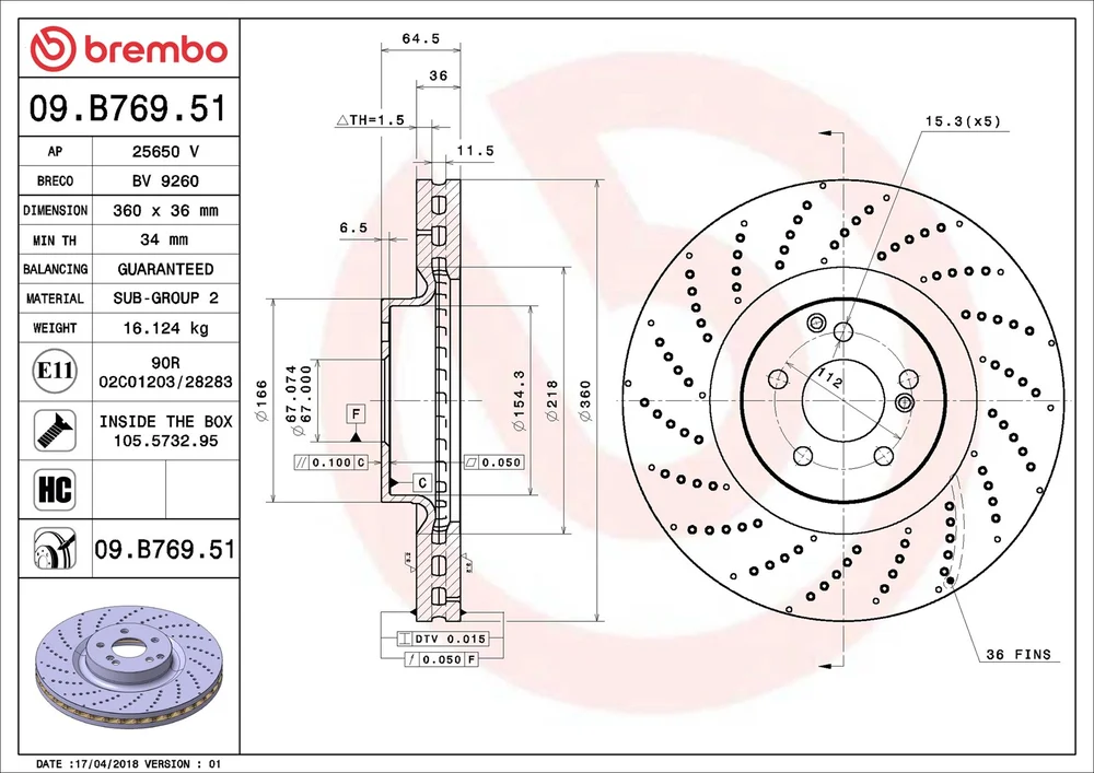 Brzdový kotouč BREMBO 09.B769.51 Brzdový kotouč BREMBO 09.B769.51