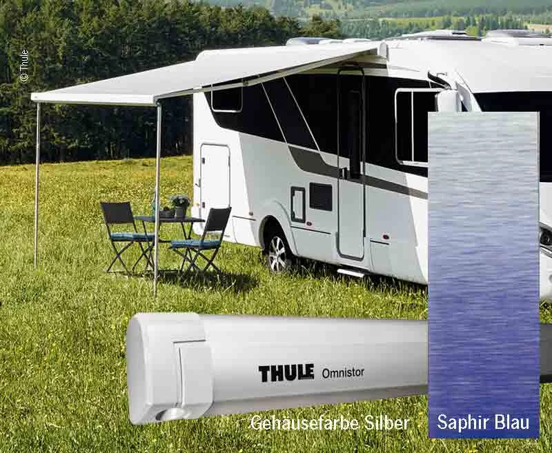 Markýza nástěnná kazetová Thule Omnistor 5200 3,5 m (stříbrné pouzdro, safírově modrá, výsuv 2,5 m) 312459