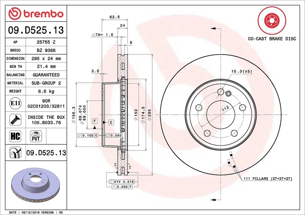 Brzdový kotouč BREMBO 09.D525.13