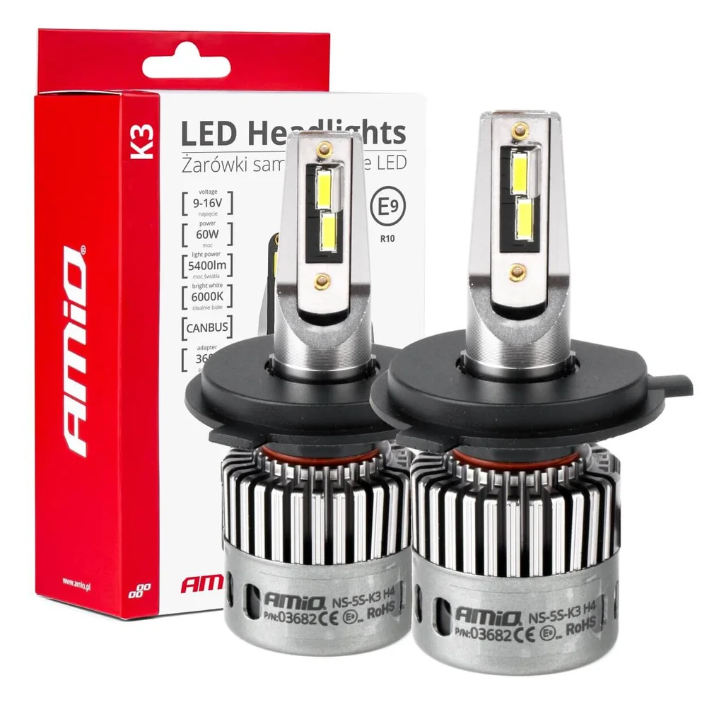 LED žárovky hlavního svícení K3 H4/H19 12V 6000K canbus AMIO-03682