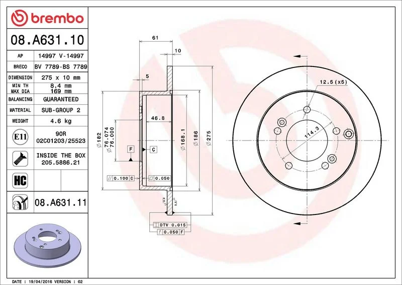 Brzdový kotouč BREMBO 08.A631.10
