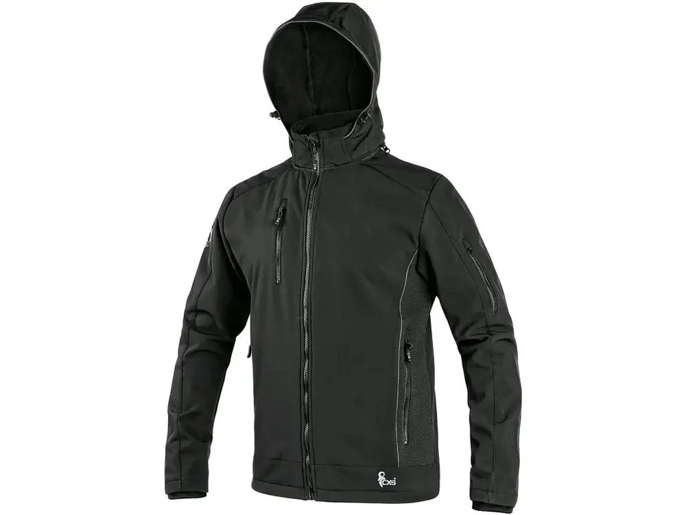 Bunda pánská softshell CXS-DURHAM s odepínací kapucí, černá, vel. XL, CANIS 732591