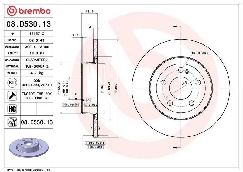 Brzdový kotouč BREMBO 08.D530.13