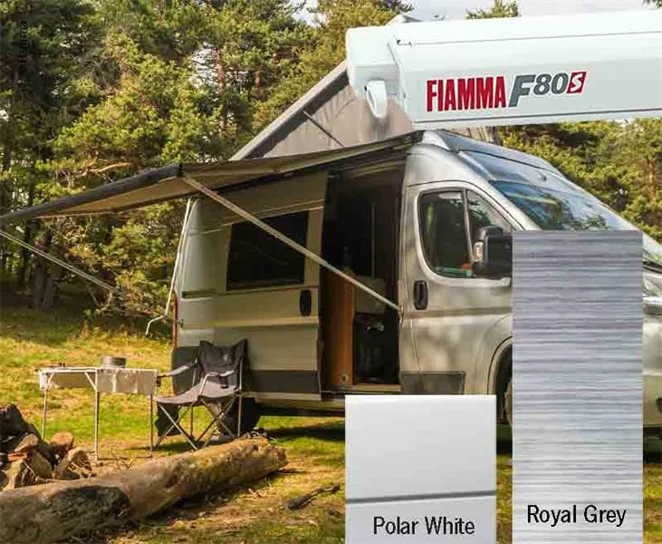 Markýza střešní kazetová Fiamma F80s 3,7 m (bílé pouzdro, královská šedá, výsuv 2,5 m) 306103