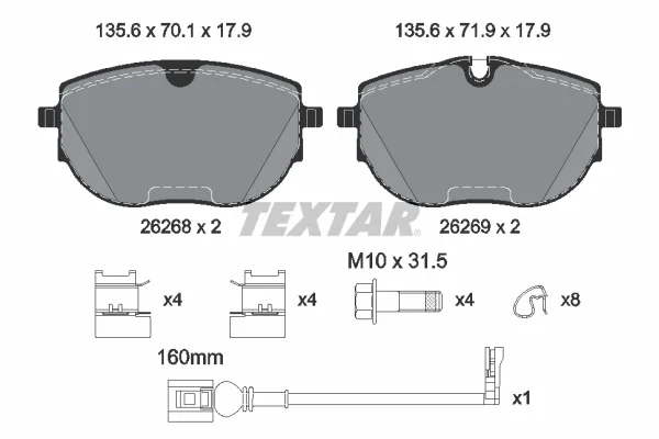 Sada brzdových destiček, kotoučová brzda TEXTAR 2626801