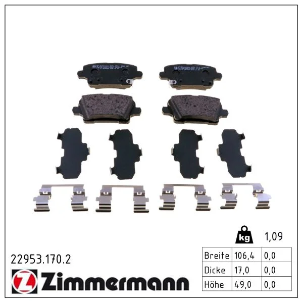 Sada brzdových destiček, kotoučová brzda ZIMMERMANN 22953.170.2