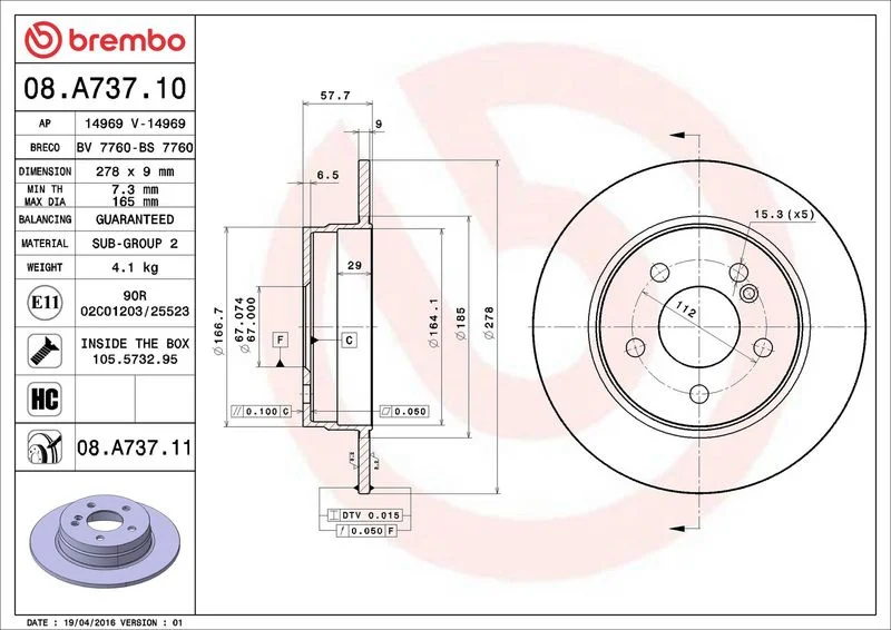 Brzdový kotouč BREMBO 08.A737.10