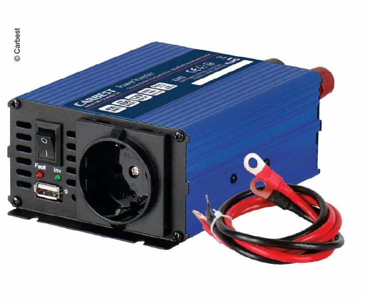 Měnič napětí trapézový 12 V / 230 V trvalý výkon 400 W špičkový 800 W s USB výstupem Carbest pro karavany a kempování 303230