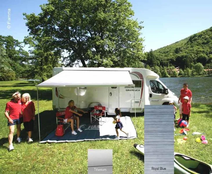 Markýza nástěnná kazetová Fiamma F45s 4,0 m (titanové pouzdro, královská modrá, výsuv 2,5 m) 306239