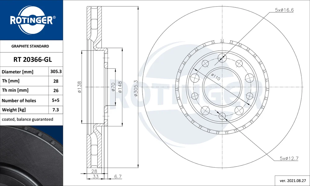 Brzdový kotouč ROTINGER RT20366-GL