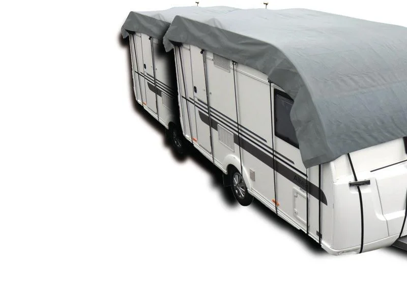 Plachta střešní ochranná na karavan do šířky 230 cm, rozměry 505 × 300 cm, 3vrstvá tkanina SFS 160 g/m2, šedá barva 308782