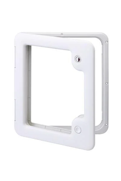 Dvířka servisní Thetford Service Door 3 pro kazetové WC / úložný prostor, výřez 349 × 296 mm, pro tloušťku stěny 23–39 mm, sněhově bílá barva 310791