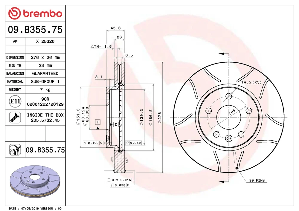 Brzdový kotouč BREMBO 09.B355.75