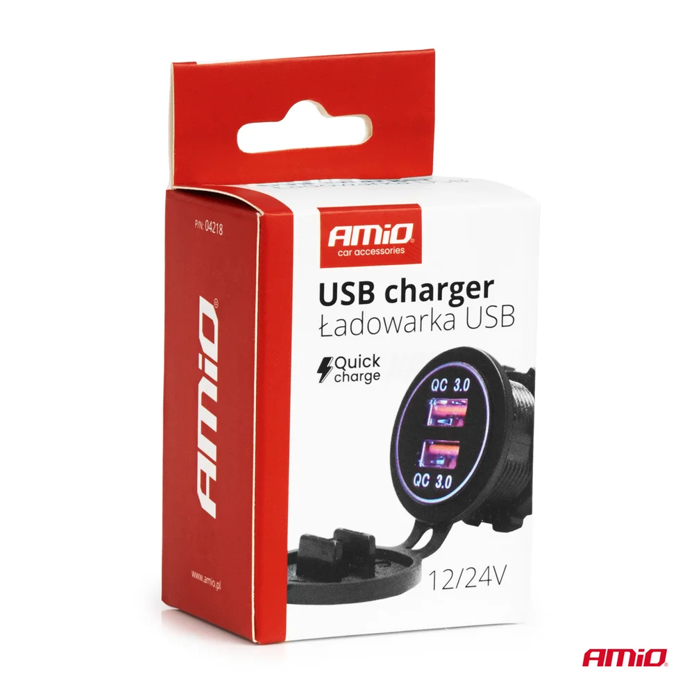 Vodotěsná nabíječka s MODRÝM LED podsvícením 2xUSB QC3.0 12/24V AMiO-04218 - Obrázek 5