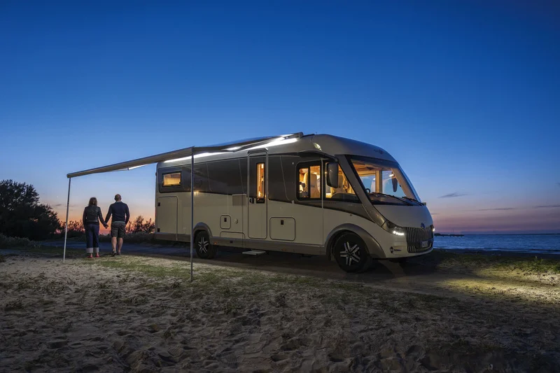 Střešní markýza Fiamma F80L 600 (5,97 m, výsuv 275 cm, polární bílá, royal grey) 306215