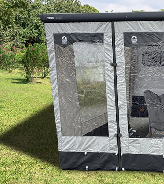 Přední panel proti větru a dešti Girona Rainblocker šířka 100 cm výška 235–250 cm s oknem a závěsy pro markýzy karavanů a obytných vozů 316398