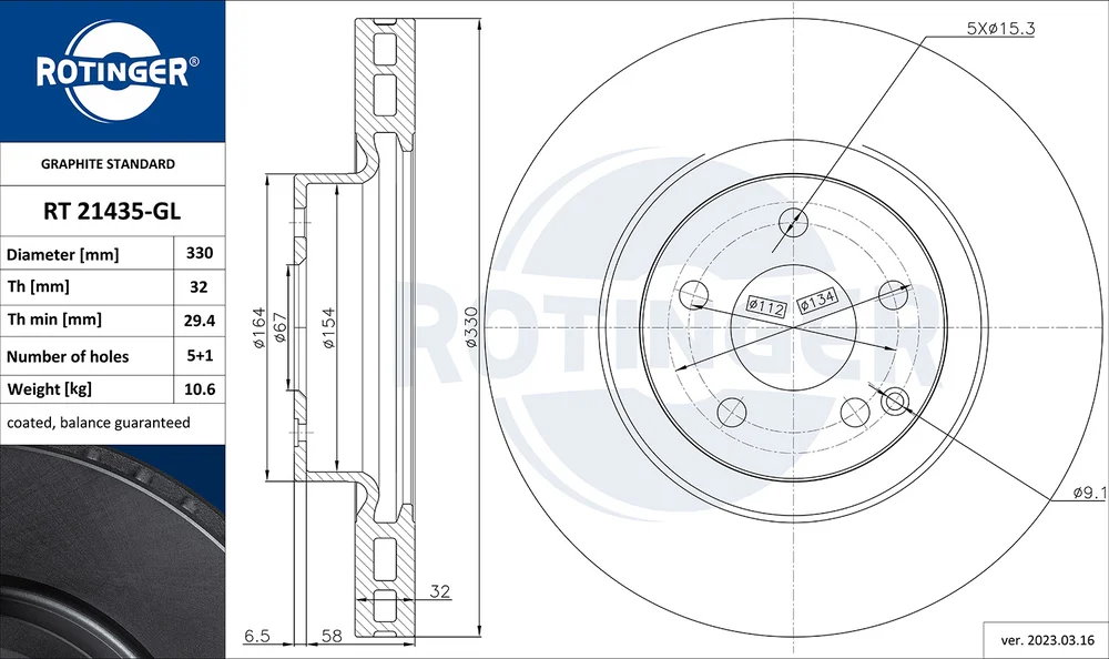 Brzdový kotouč ROTINGER RT21435-GL
