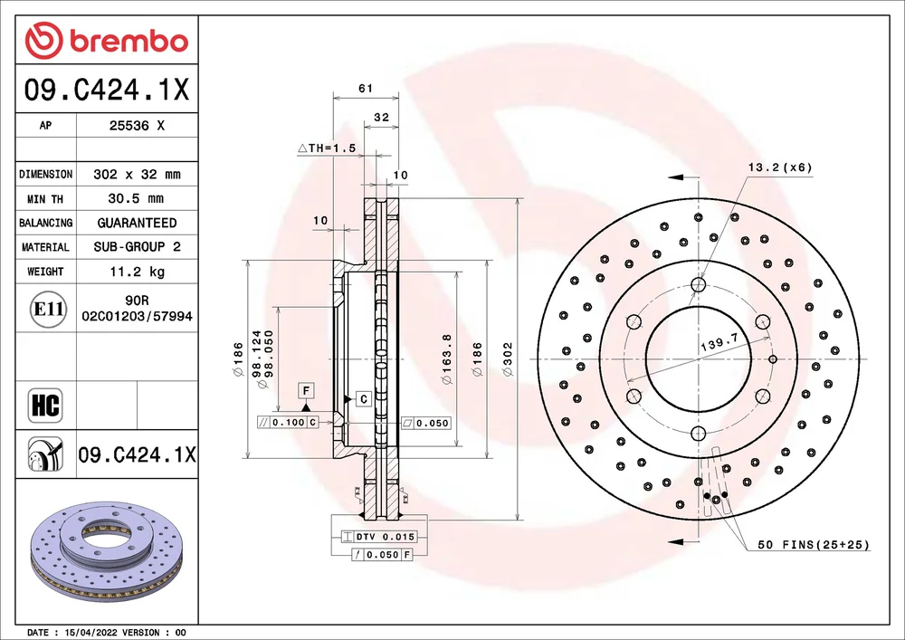 Brzdový kotouč BREMBO 09.C424.1X