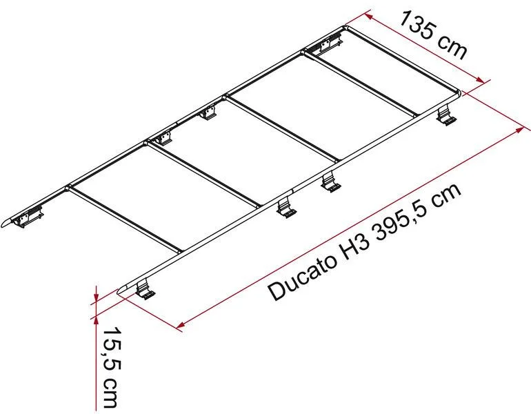 Střešní nosič s podélníky a příčníky Fiamma Roof Rail Ducato od 2006 (pro verzi H3, délka 395 cm) 303756