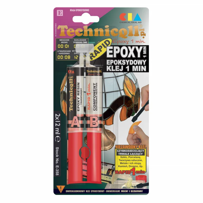 Lepidlo epoxidové minutové bezbarvé TECHNICQLL 2x12ml 721721